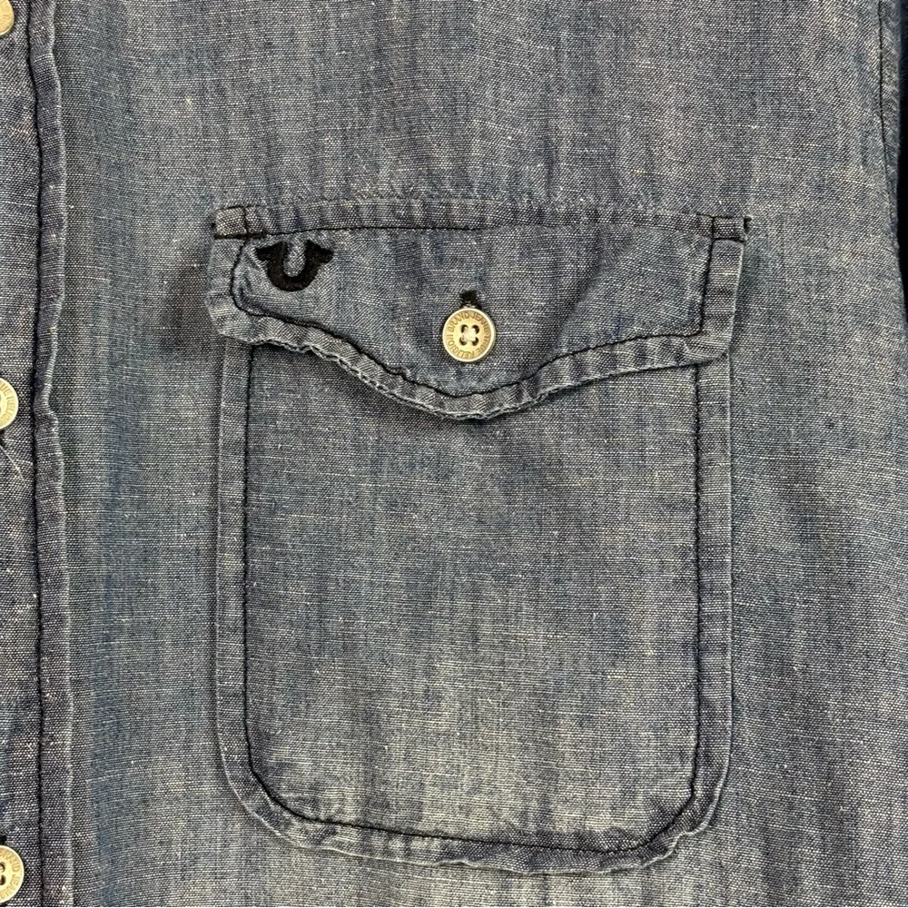 True Religion Chambray Western Pearl Snap Button Up Shirt Size Small Men's
